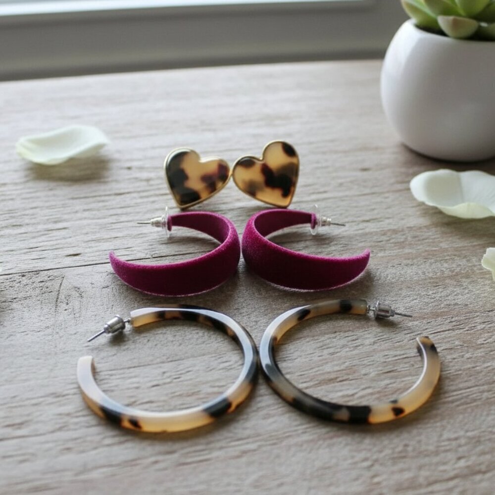 Sugarfix by Baublebar Tortoise Heart Earring + 2 boutique brand bundle of 3